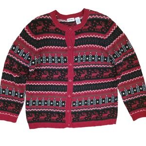 CHEROKEE‎ L Red Reindeer Sweater Vintage 90s Fair Isle Holiday Cottagecore Knit